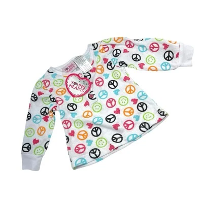 NUEVA Camisa Acanalada Manga Larga Blanca 18M Young Hearts Niñas Estampado Símbolo Paz Foto 1 de 4