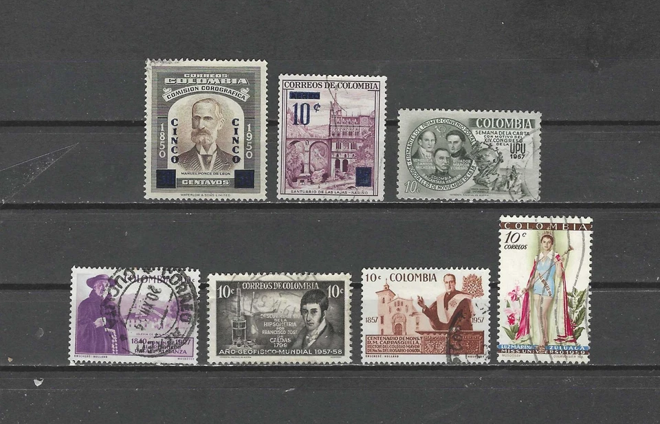 COLOMBIA ,1957/58 , AIRPOST , MIXED LOT OF 7 STAMPS , PERF ,  USED - Image 1 of 1