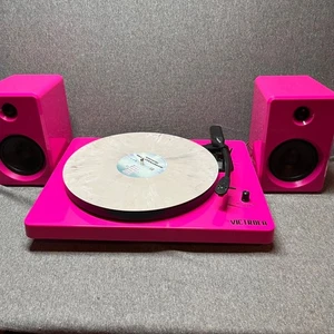 Victrola 3 Speed Turntable Record Player Pink Speakers Bluetooth Connectivity - Picture 1 of 6