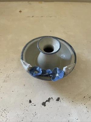 StudioPottery Chamber Candlestick,blue and beige glaze. Doves/flowers Signed JMH - Image 1 of 4