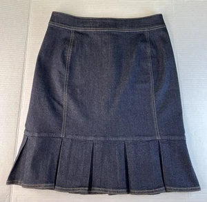 Ann Taylor Denim Jean Skirt Size 6P Pleated Ruffle Hem Dark Wash - Picture 1 of 6