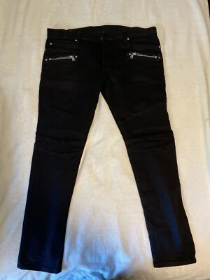 Pantalones de mezclilla Balmain Biker para hombre talla 38 negros 100 % auténticos muy raros precio de venta sugerido por el fabricante ¡más de $1200! Foto 1 de 4