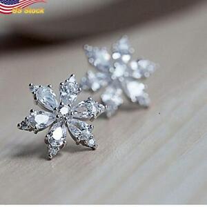 Stunning Stud Earrings for Women 925 Silver Plated Snowflake Jewelry Cubic