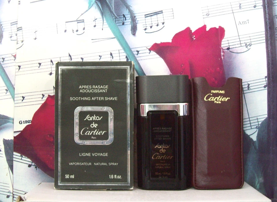Spray calmante para después del afeitado Santos De Cartier 1,6 FL. OZ. Vintage. Estuche de cuero Foto 1 de 1