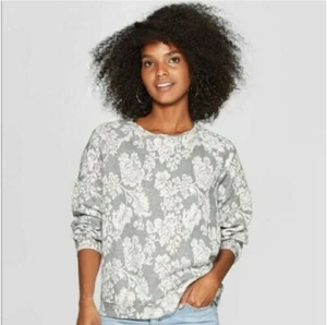 X-Small - Damenbluse Knox Rose Rundhals grau Blumenmuster  - Bild 1 von 2