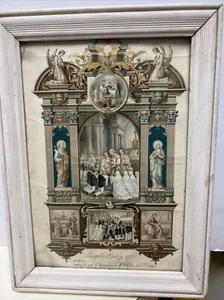 1917 Certificato Prima Comunione in tedesco - Litografia e scrittura antica - Foto 1 di 6