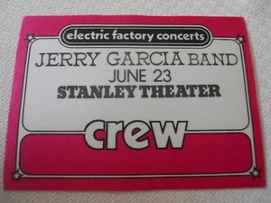 Jerry Garcia Band 1982 - pase de equipo entre bastidores - Stanley Theater Pittsburgh PA  - Imagen 1 de 1