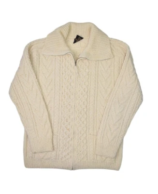 Suéter Gaeltarra Mujer L 42 Tejido a Mano Lana Cárdigan Cable Tejido Pescador Cremallera Foto 1 de 4