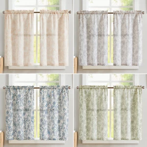 Kitchen Tier Curtains Linen Farmhouse Floral Print Curtain 2 Panels Rod Pocket - Picture 1 of 33