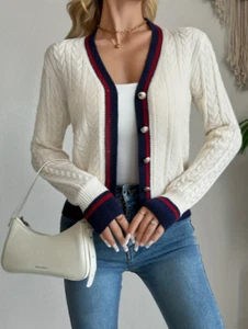 Strickjacke für Damen, Weste, edel, Freizeitweste, Strickweste, weiß, blau - Bild 1 von 5