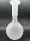 White Opalescent Art Glass Vase With Applied Ribbon Detailing On Neck Hand Blown