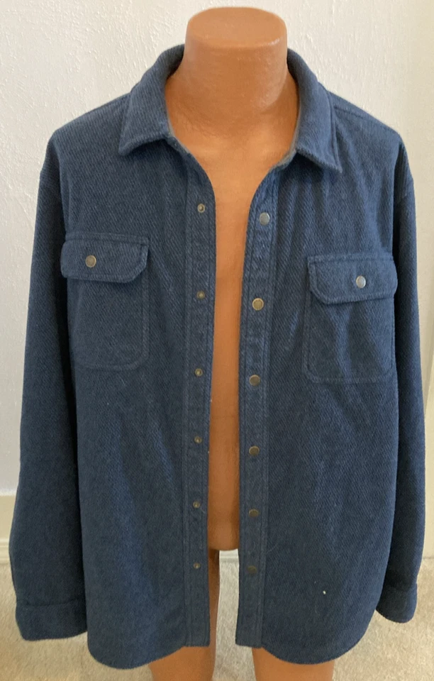 Jaqueta LL Bean Masculina Média Azul Allagash Lã Sobrecamisa Snaps Shacket #508090 - Imagem 1 de 1