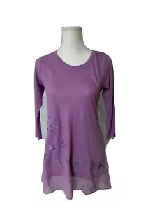 Camicia donna Logo By Lori Goldstein, XXS, maniche lunghe 3/4, perline, viola - Foto 1 di 9