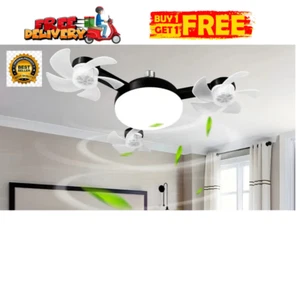 LED Smart Ceiling Fan Light - Modern 2-in-1 3 Head Black Fan, Remote Control - Picture 1 of 10