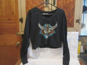 Double Zero Women's Long Sleeve Western Style Cropped V-Neck Top - Sz. Spicy S - Picture 1 of 5