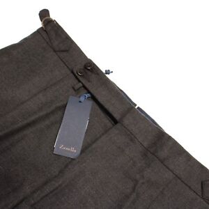 Zanella NWT Pleated Dress Pants Size 52 36 US In Solid Brown Wool Blend