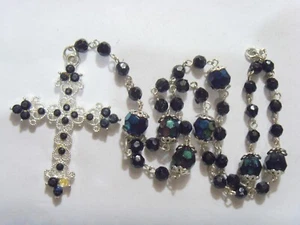vintage catholic religious black 39 beads rosary bejeweled cross 52562 - Picture 1 of 5