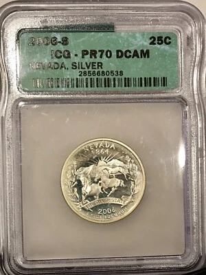 2006 S Silver 25C Nevada State Quarter PR70DCAM  ICG - Image 1 of 2