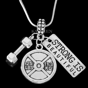 Bodybuilder Weightlifting Weight Loss Dumbbell Gym Girl Fitness Trainer Necklace - Picture 1 of 7
