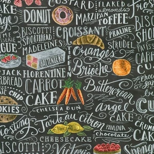 METRO CAFE CHALKBOARD ~ Cupcakes ~ Cake ~ Pastries ~ Robert Kaufman ~ BTY - Picture 1 of 1