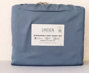 Linden Street King Laken Set 55 % Baumwolle 300 Fäden Grau Blau Indigo 18 Zoll Tief Neu - Bild 1 von 7
