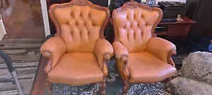 2 x Genuine Leather Lounge Chairs - Picture 1 of 6