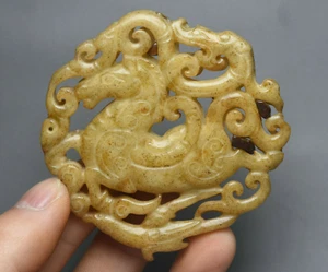 6.5CM China Hongshan Culture Old Yellow Jade Animal Dragon Horse Amulet Pendant - Picture 1 of 4