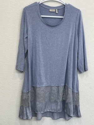 Logo by Lori Goldstein Tunic Blouse Top Shirt Plus 1X Light Blue Lace Ruffle Hem - Image 1 of 4