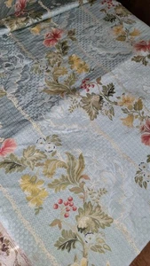 vintage upholstery fabric Blue Lampas floral 4 yards Brocade Victorian French  - Picture 1 of 13