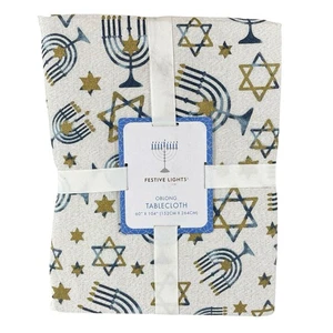 Mantel oblongo Hanukkah Star David Menorah luces festivas 60 X 104 azul dorado - Imagen 1 de 6