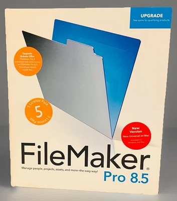 FileMaker Pro 8.5 aggiornamento licenza 5 utenti Mac/Win XP CD multilingue completo di scatola - Immagine 1 di 4