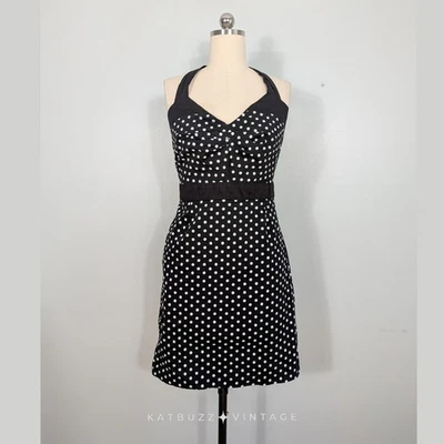 Mini vestido tórrido 14 preto branco bolinhas vintage retrô rockabilly swing dance - Imagem 1 de 4