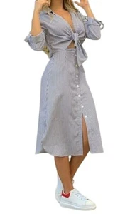 Bellissimo abito camicia Zara blu/bianco a righe con cravatta davanti taglia XS - Foto 1 di 7