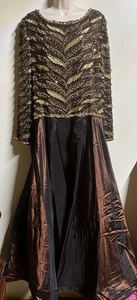 Jovani Damen Seide langes Ballkleid Größe 18 Pailletten Reifrock braun gold schwer - Bild 1 von 12