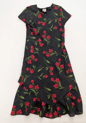 Fashion Bug Vintage 90s Women's Dress Size 14 Black Floral Maxi Bias Cut - Image 1 of 4