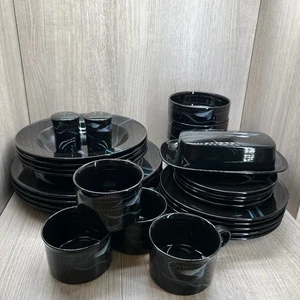 Juego de vajilla 28 piezas MIkasa Galleria FK701 Japón apto para microondas floral Opus negro - Imagen 1 de 20