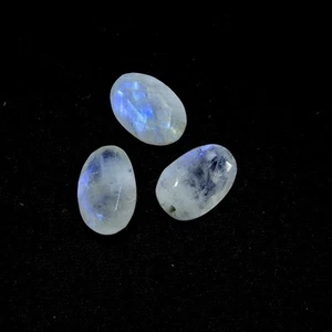 13X21MM Natural Rainbow Moonstone Checker Cut 29Cts. oval Gemstone 3Pcs Lot - Picture 1 of 9