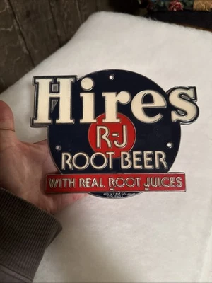 1930-40-е Hires Root Beer R-J Настоящие Корневые Соки Металлический Знак Б/У в отличном состоянии - Изображение 1 из 4