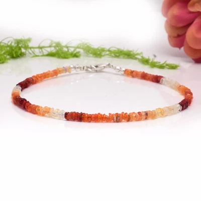 Pulseira de opala de fogo mexicana pedra de nascimento outubro joia de prata pedra preciosa - Imagem 1 de 4