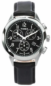 Reloj de pulsera Timex T2M467 serie T esfera negra correa de cuero cronógrafo para hombre. - Imagen 1 de 3