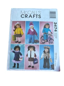 NEW McCall's 3474 Doll Clothes Pattern 18" fits American Girl Dresses Winter - Picture 1 of 1