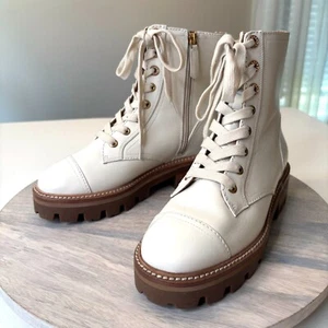 Kate Spade Merritt Lug Sole Cream Biege Leather Combat Boots US Size 7.5 7.5B - Picture 1 of 13