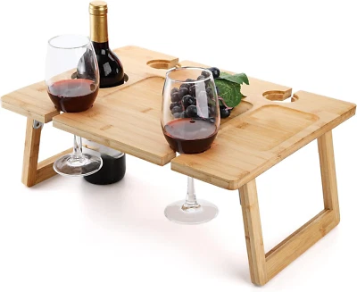 Mesa de picnic portátil de vino de bambú plegable mesa de madera al aire libre plegable para regalo Foto 1 de 4