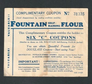 VINTAGE 1938 W C DOUGLAS SYDNEY FOUNTAIN SELF RAISING FLOUR ADVERTISING COUPON - Picture 1 of 2