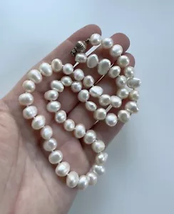 Vintage Estate Sterling Silver Baroque Large Pearl Necklace 16.5" - Picture 1 of 4