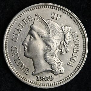 1869 Three Cent Nickel Piece CHOICE BU *UNCIRCULATED* MS E165 ABM
