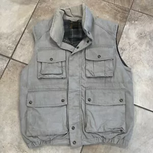 Chaleco acolchado vintage Eddie Bauer para hombre mediano de lona caqui plumón de ganso interior a cuadros - Imagen 1 de 6