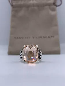Anillo de trigo de plata esterlina David Yurman con morganita y diamantes 16x12 mm tamaño 9 - Imagen 1 de 4