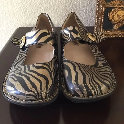 Alegria Mary Jane Clogs Women's yellow Zebra Print Dress Shoes - Size 37 — 第 1/4 张图片