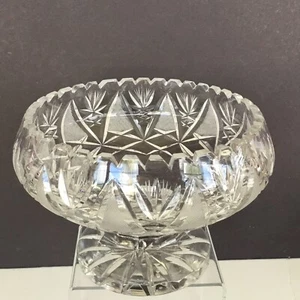 Vtg Brilliant Crystal Bowl 8.5" Wide Pedestal Hand Cut Glass Centerpiece Console - Picture 1 of 12
